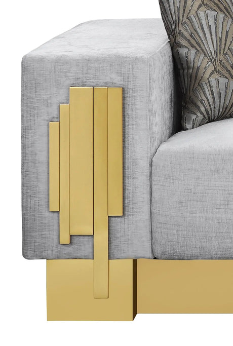 Megan Modern Style Gray Loveseat With Gold Finish | Cosmos