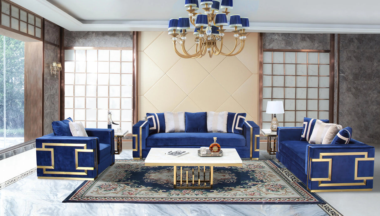 Lawrence Modern Style Navy Sofa with Gold Finish - Home Elegance USA