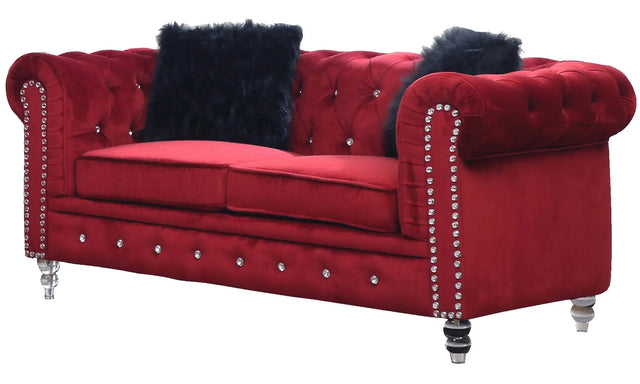 Sahara Modern Style Red Loveseat with Acrylic legs - Home Elegance USA