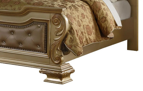 Miranda Transitional Style King Bed In Gold Finish Wood | Cosmos
