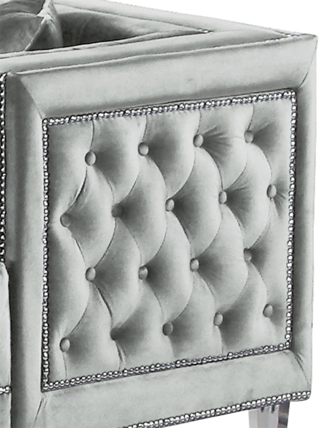 Kendel Silver Modern Style Gray Loveseat with Acrylic Legs - Home Elegance USA