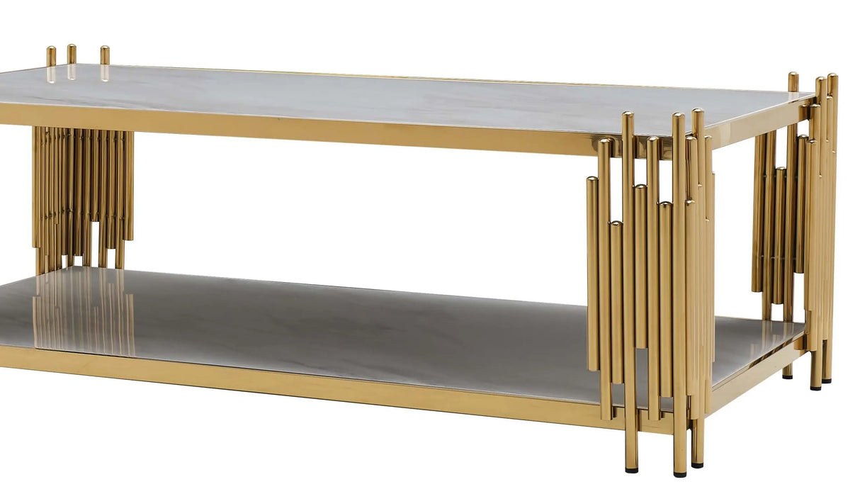 Lawrence Modern Style Marble Coffee Table with Metal Base - Home Elegance USA