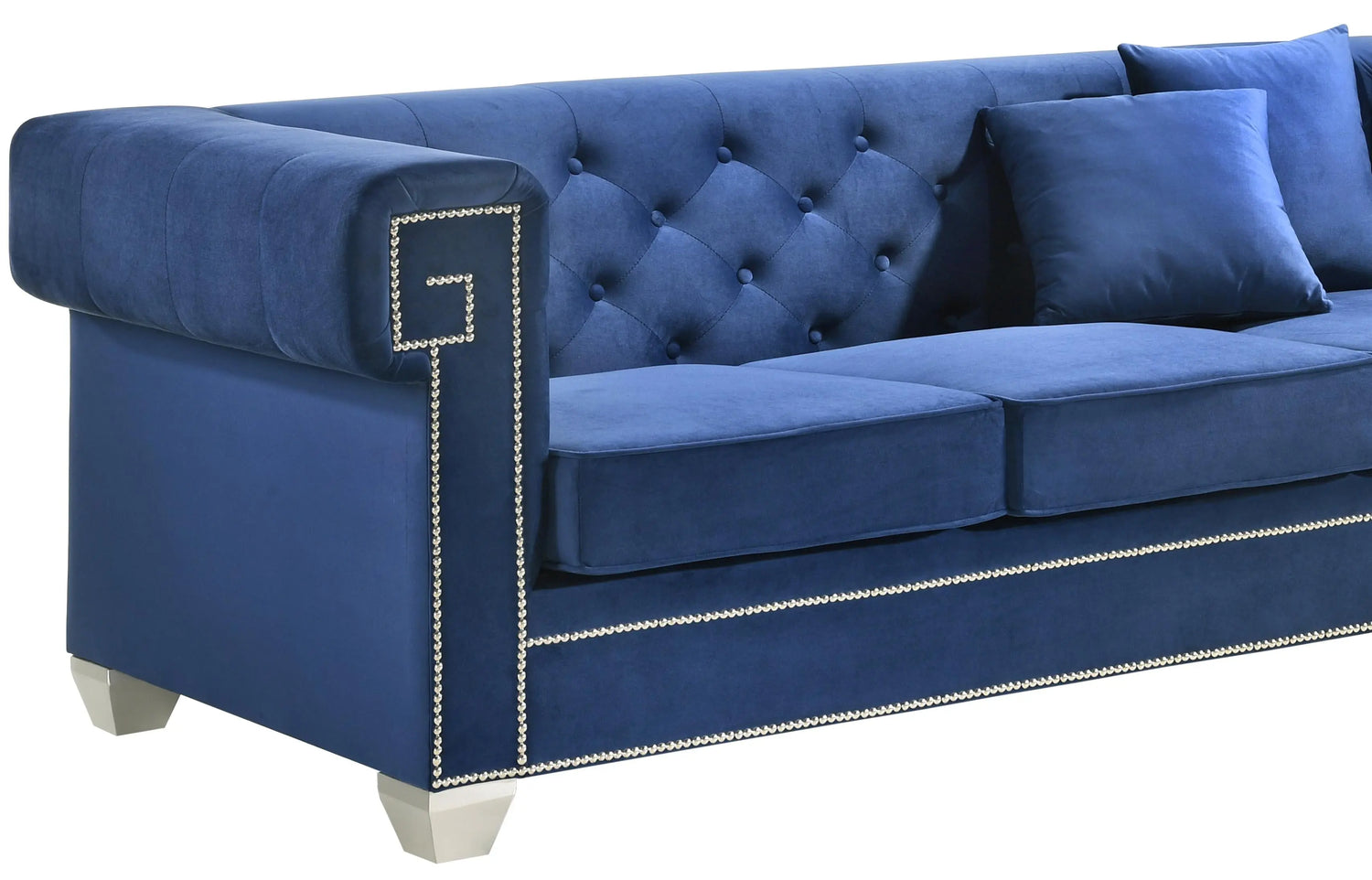 Clover Modern Style Blue Sofa with Steel Legs - Home Elegance USA