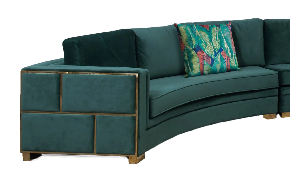 Marco Sectional in Green with Gold Finish - Home Elegance USA