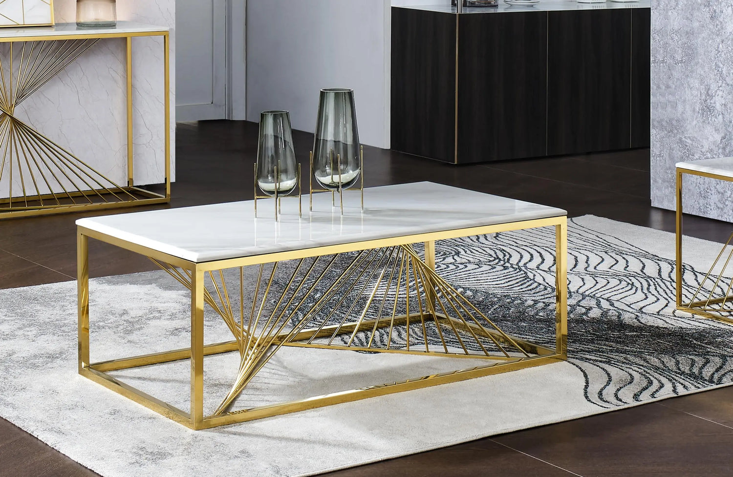 Samira Modern Style Marble Coffee Table with Metal Base - Home Elegance USA