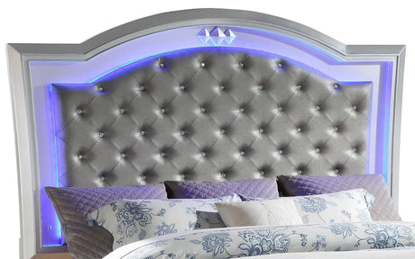 Shiney Contemporary Style King Bed In Silver Finish Wood | Cosmos
