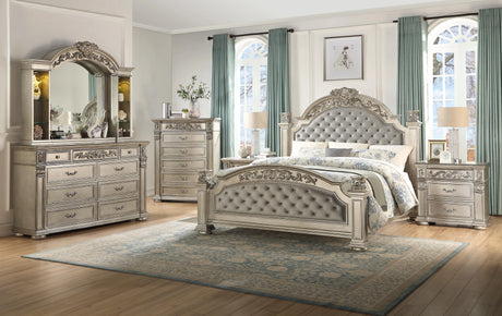 Platinum Traditional Style King Bed In Gold Finish Wood | Cosmos