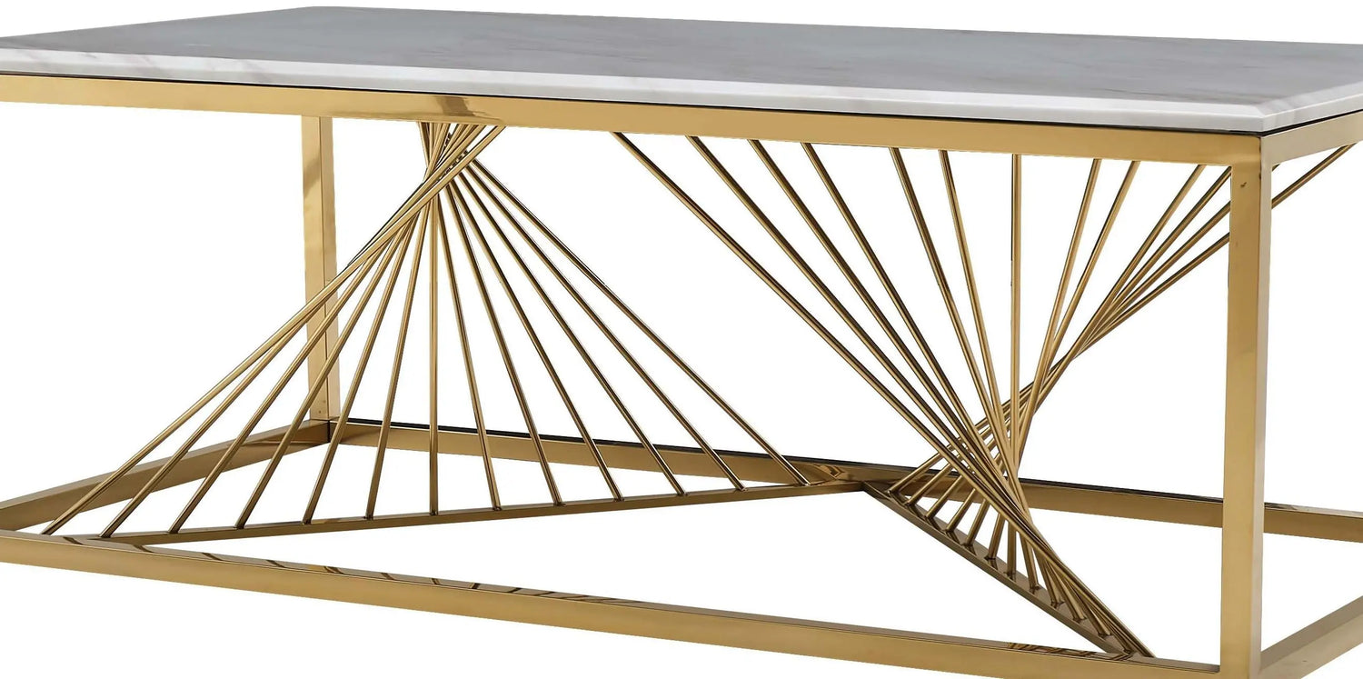 Samira Modern Style Marble Coffee Table with Metal Base - Home Elegance USA