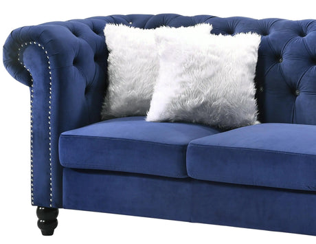 Maya Transitional Style Navy Loveseat With Espresso Legs | Cosmos
