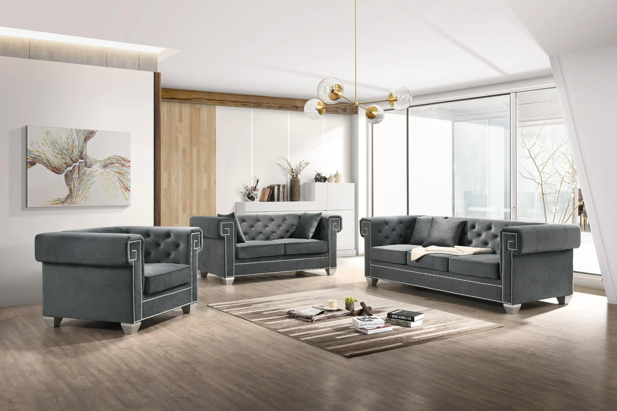 Clover Modern Style Gray Loveseat with Steel Legs - Home Elegance USA