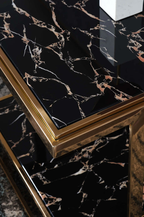 Tahira Modern Style Marble Coffee Table With Metal Base | Cosmos