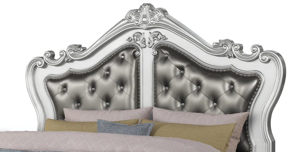 Adriana Transitional Style King Bed in Silver finish Wood - Home Elegance USA