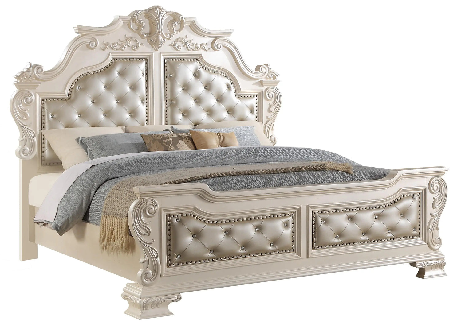 Victoria Traditional Style King Bed in Off-White finish Wood - Home Elegance USA