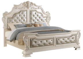 Victoria Traditional Style King Bed In Off-White Finish Wood | Cosmos