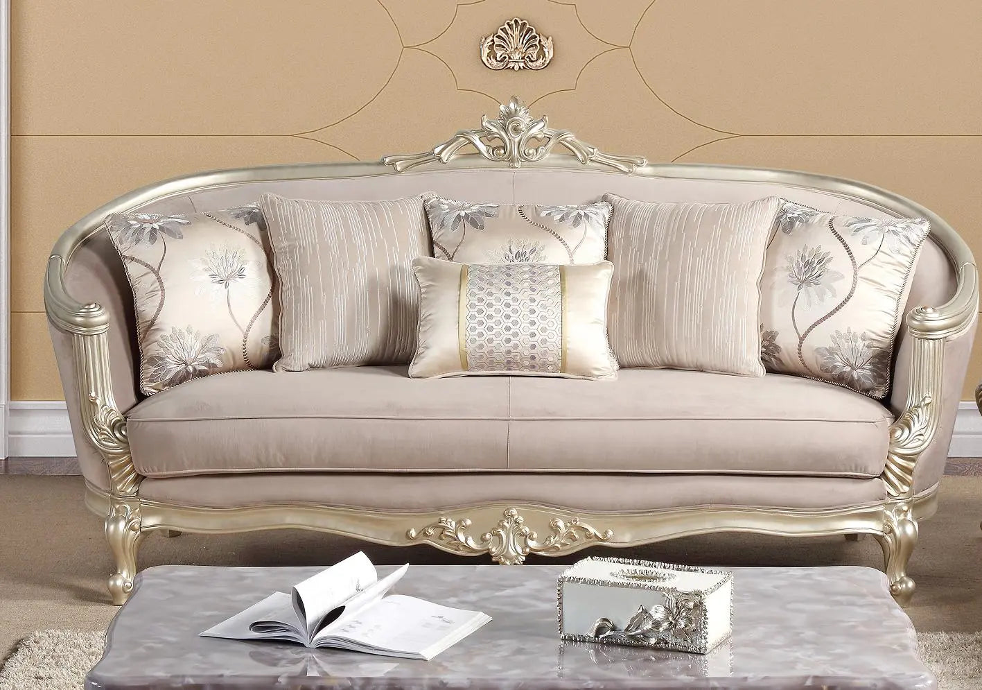 Elanor Traditional Style Sofa in Champagne finish Wood - Home Elegance USA