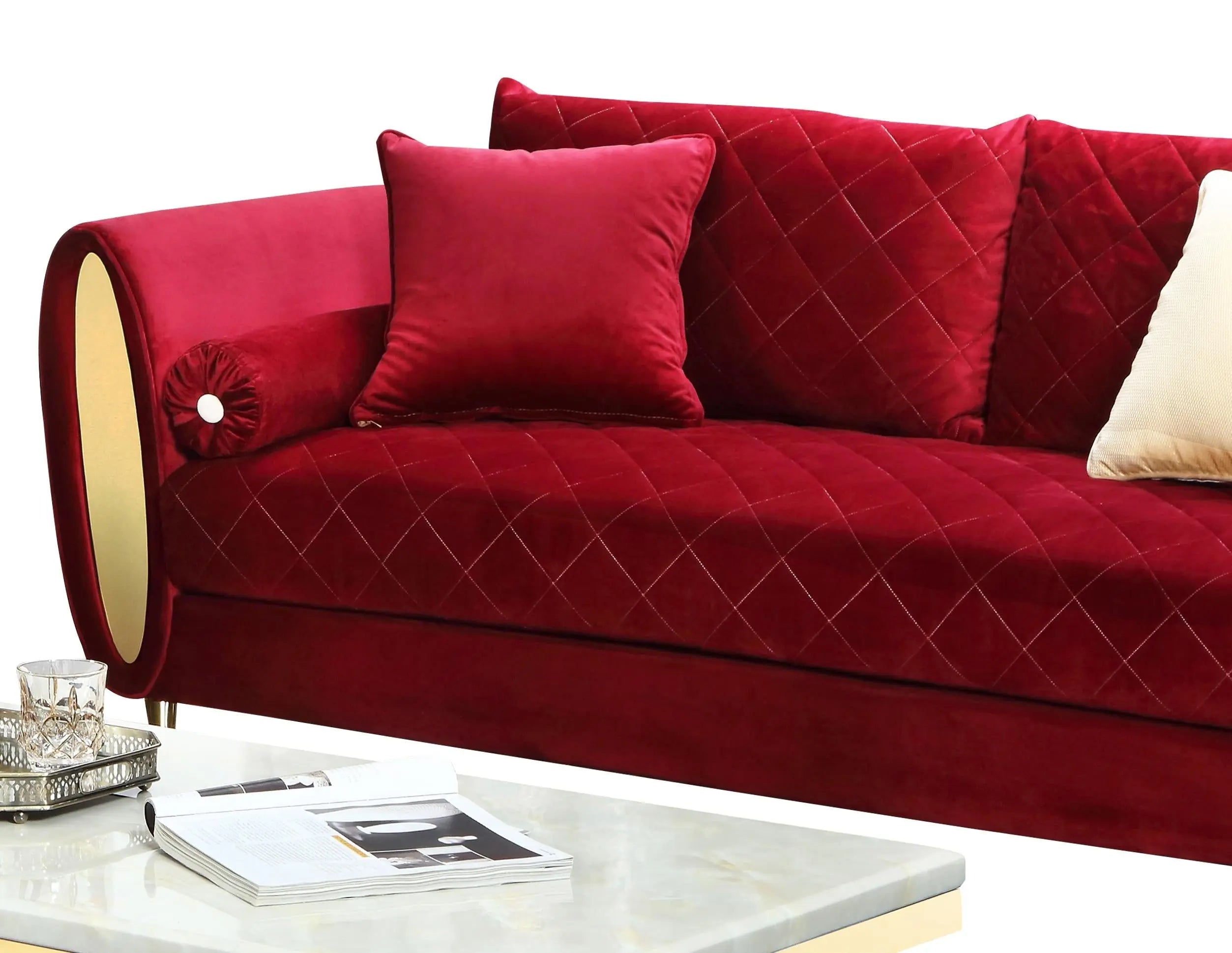 Ruby Modern Style Red Sofa with Gold Finish Home Elegance Furniture