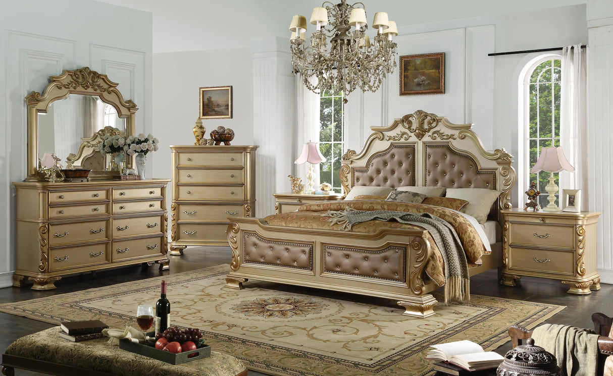 Miranda Transitional Style King Bed in Gold finish Wood - Home Elegance USA