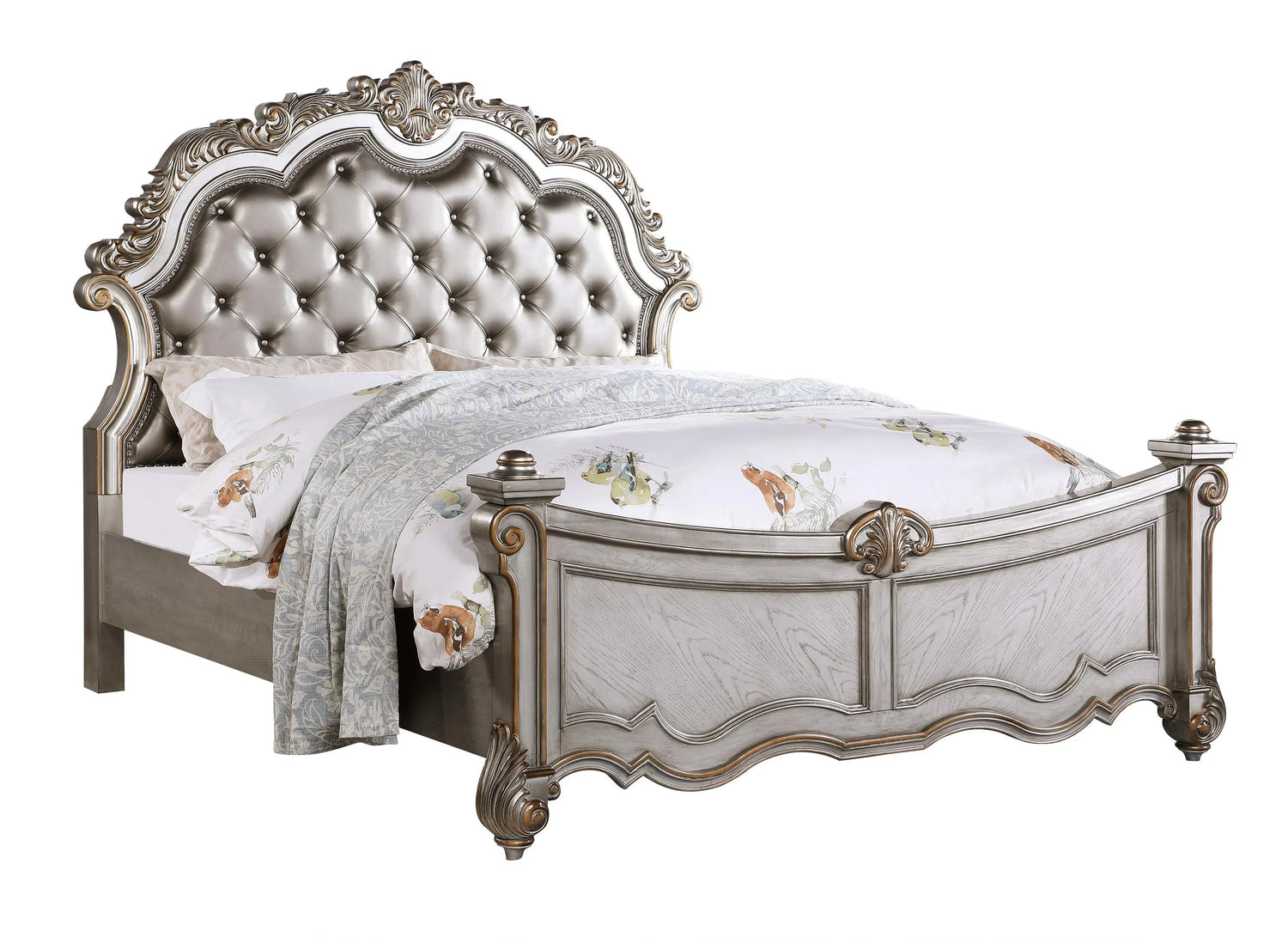 Melrose Transitional Style Queen Bed in Silver finish Wood - Home Elegance USA