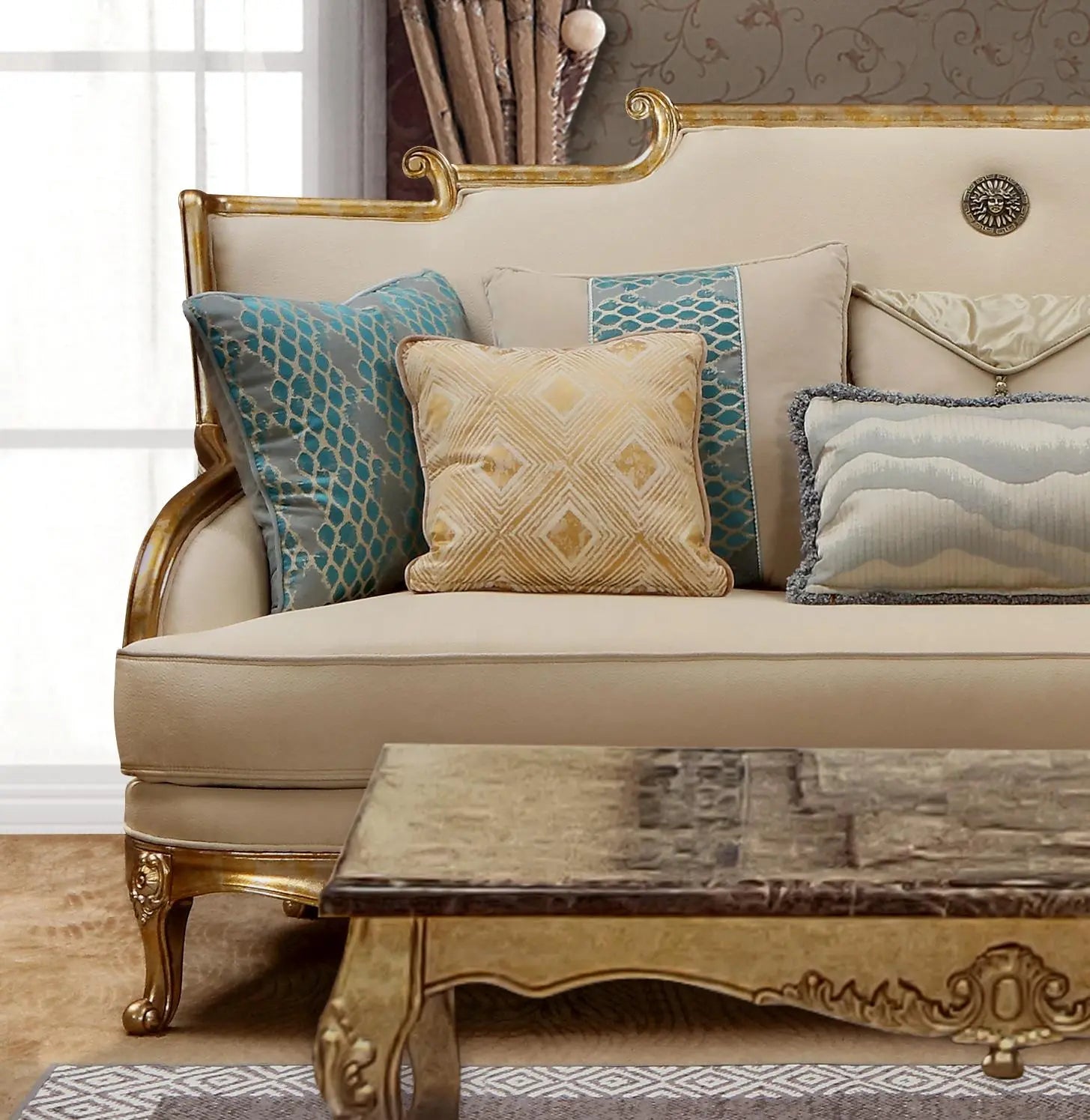 Majestic Transitional Style Loveseat in Gold finish Wood - Home Elegance USA