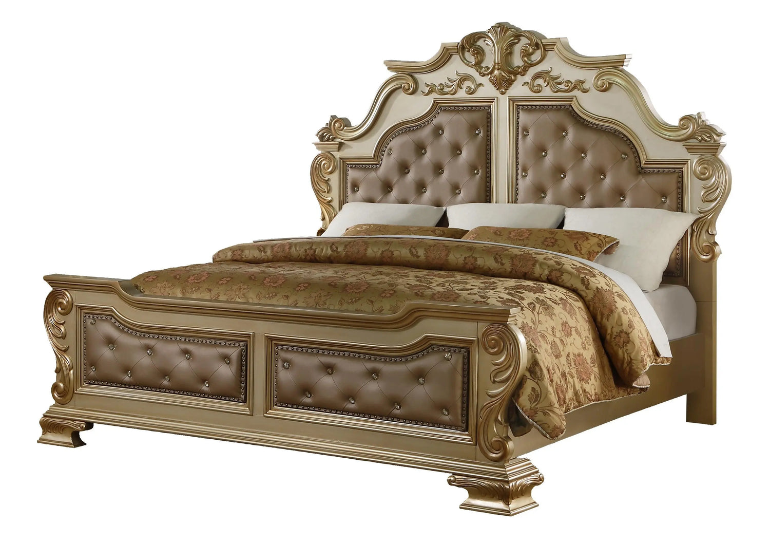 Miranda Transitional Style King Bed in Gold finish Wood - Home Elegance USA