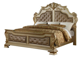 Miranda Transitional Style Queen Bed In Gold Finish Wood | Cosmos