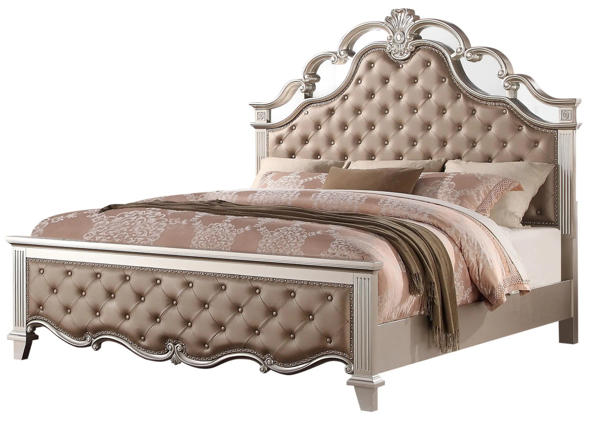 Sonia Contemporary Style King Bed in Beige finish Wood - Home Elegance USA