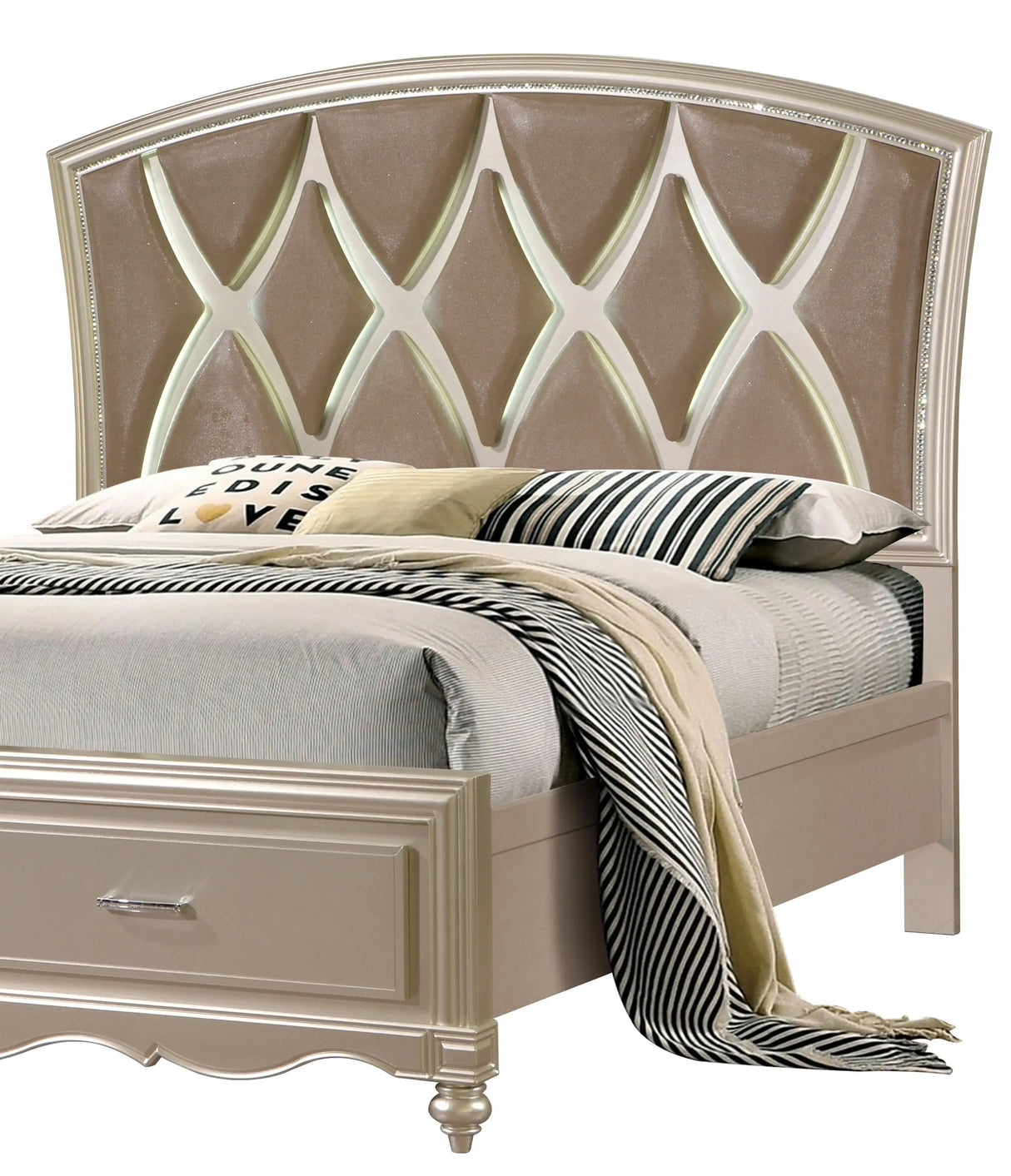 Faisal Transitional Style Queen Bed in Champagne finish Wood - Home Elegance USA
