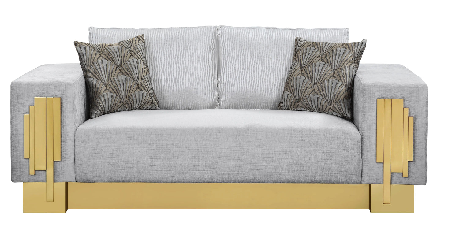 Megan Modern Style Gray Loveseat with Gold Finish - Home Elegance USA