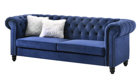 Maya Transitional Style Navy Sofa With Espresso Legs | Cosmos
