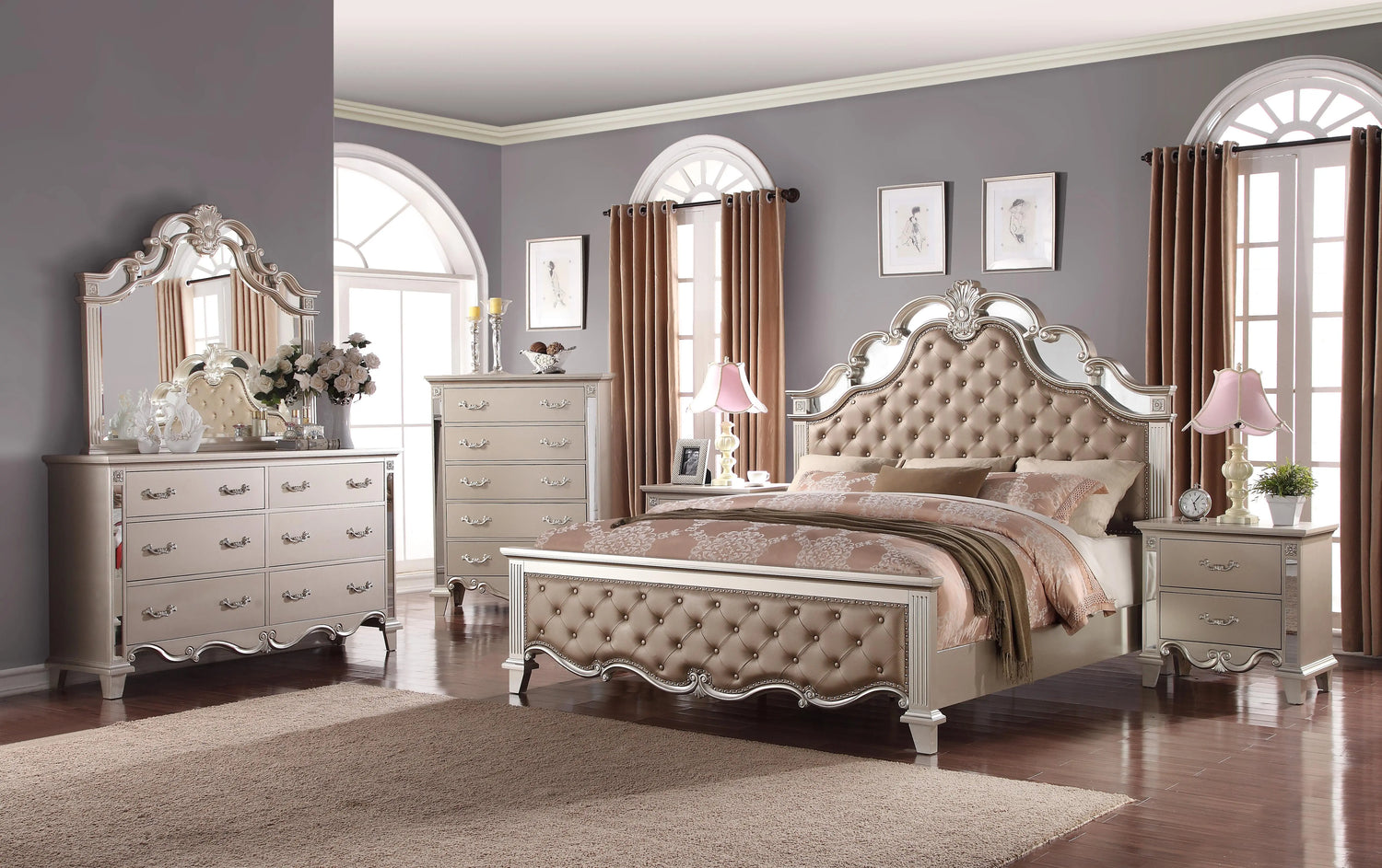 Sonia Contemporary Style King Bed in Beige finish Wood - Home Elegance USA