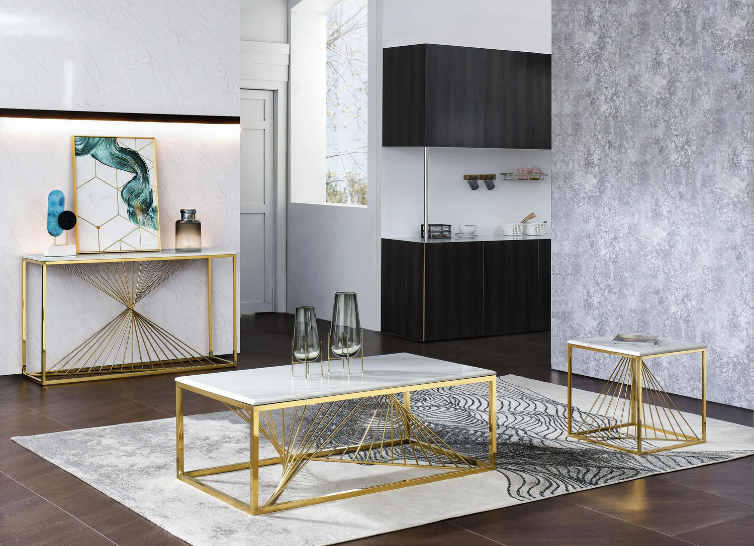 Samira Modern Style Marble Coffee Table with Metal Base - Home Elegance USA