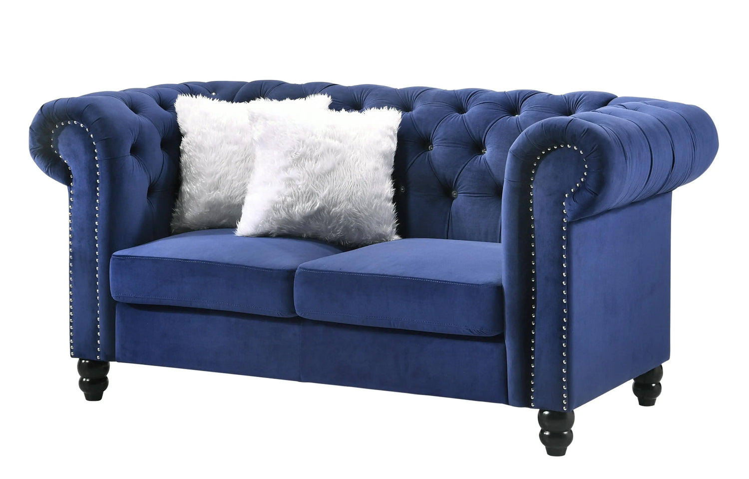 Maya Transitional Style Navy Loveseat with Espresso Legs - Home Elegance USA