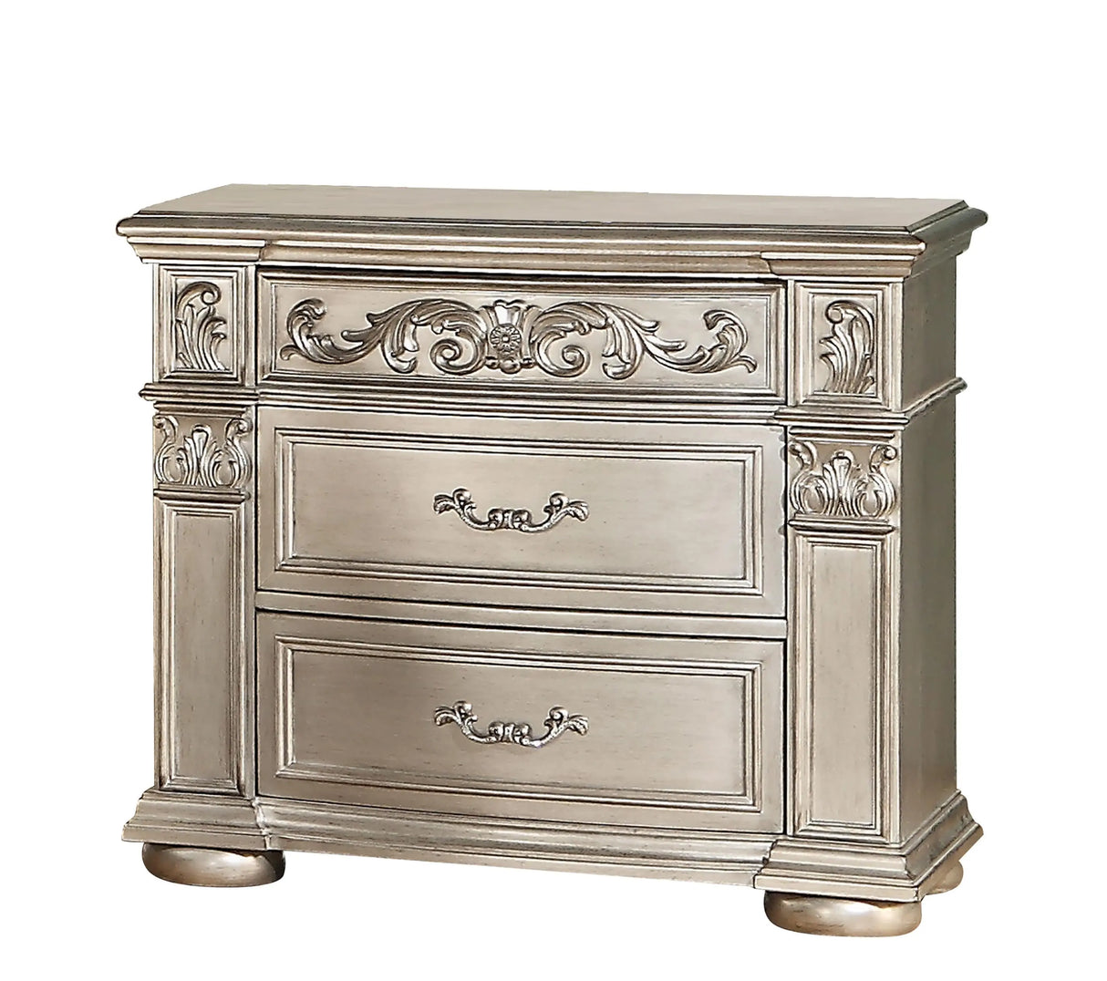 Platinum Traditional Style Nightstand in Gold finish Wood - Home Elegance USA
