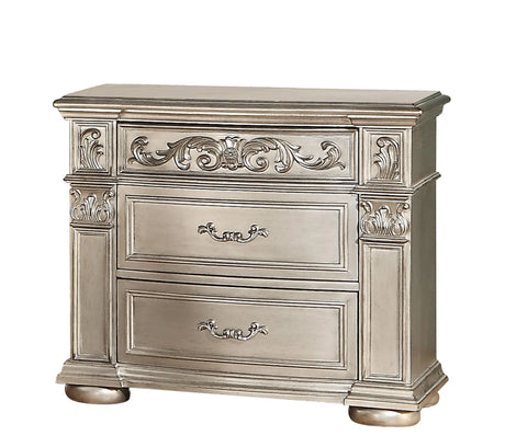 Platinum Traditional Style Nightstand in Gold finish Wood - Home Elegance USA