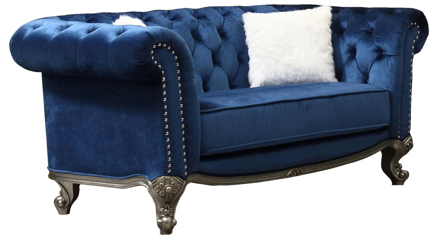 Mia Transitional Style Navy Loveseat with Silver Finish - Home Elegance USA