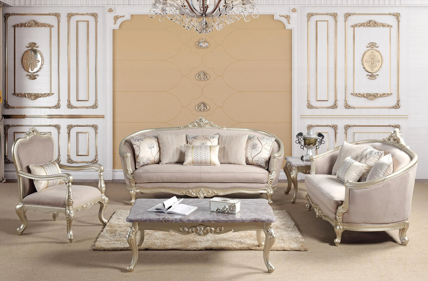 Elanor Traditional Style Sofa in Champagne finish Wood - Home Elegance USA