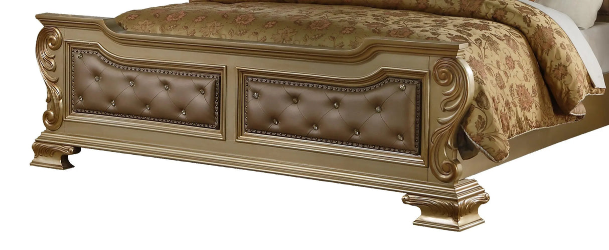 Miranda Transitional Style King Bed in Gold finish Wood - Home Elegance USA