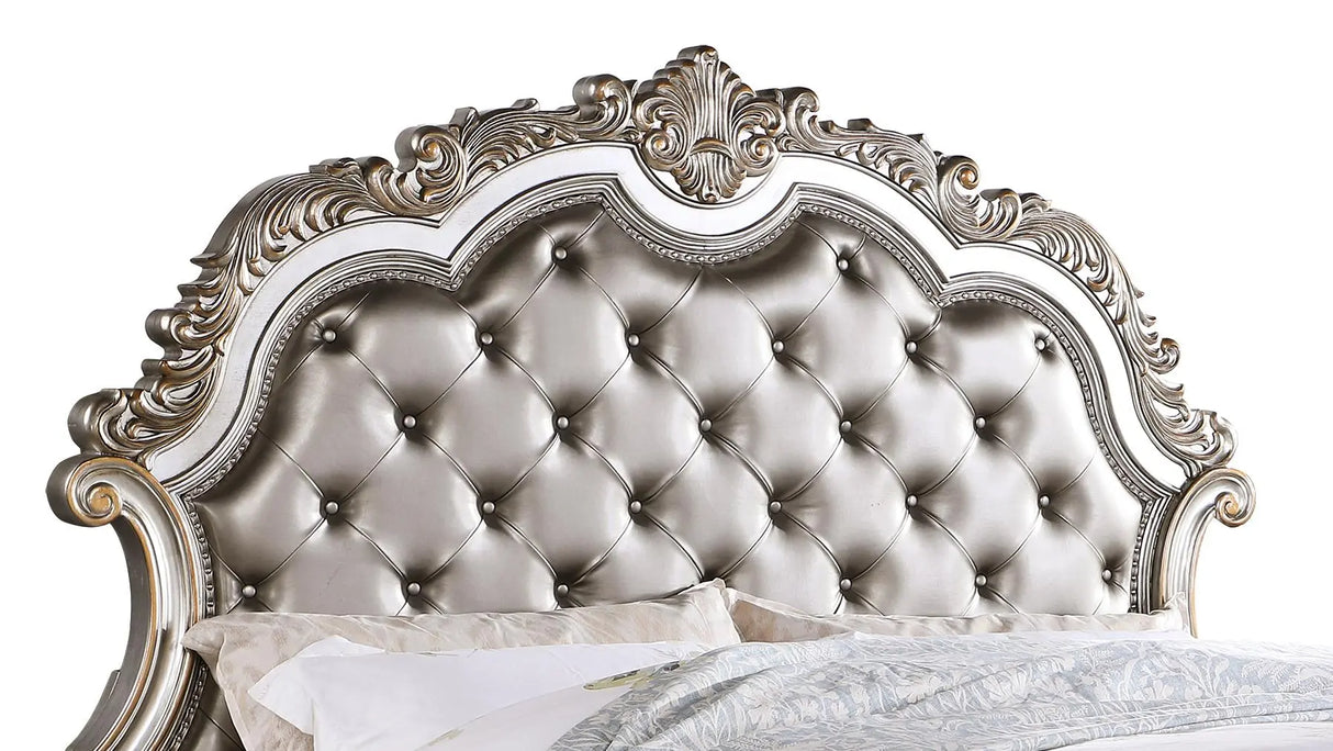Melrose Transitional Style Queen Bed in Silver finish Wood - Home Elegance USA