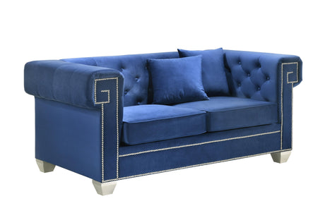Clover Modern Style Blue Loveseat with Steel Legs - Home Elegance USA