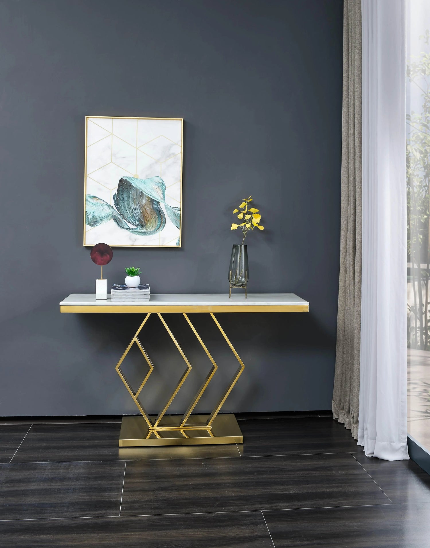 Gamila Modern Style Marble Console Table with Metal Base - Home Elegance USA