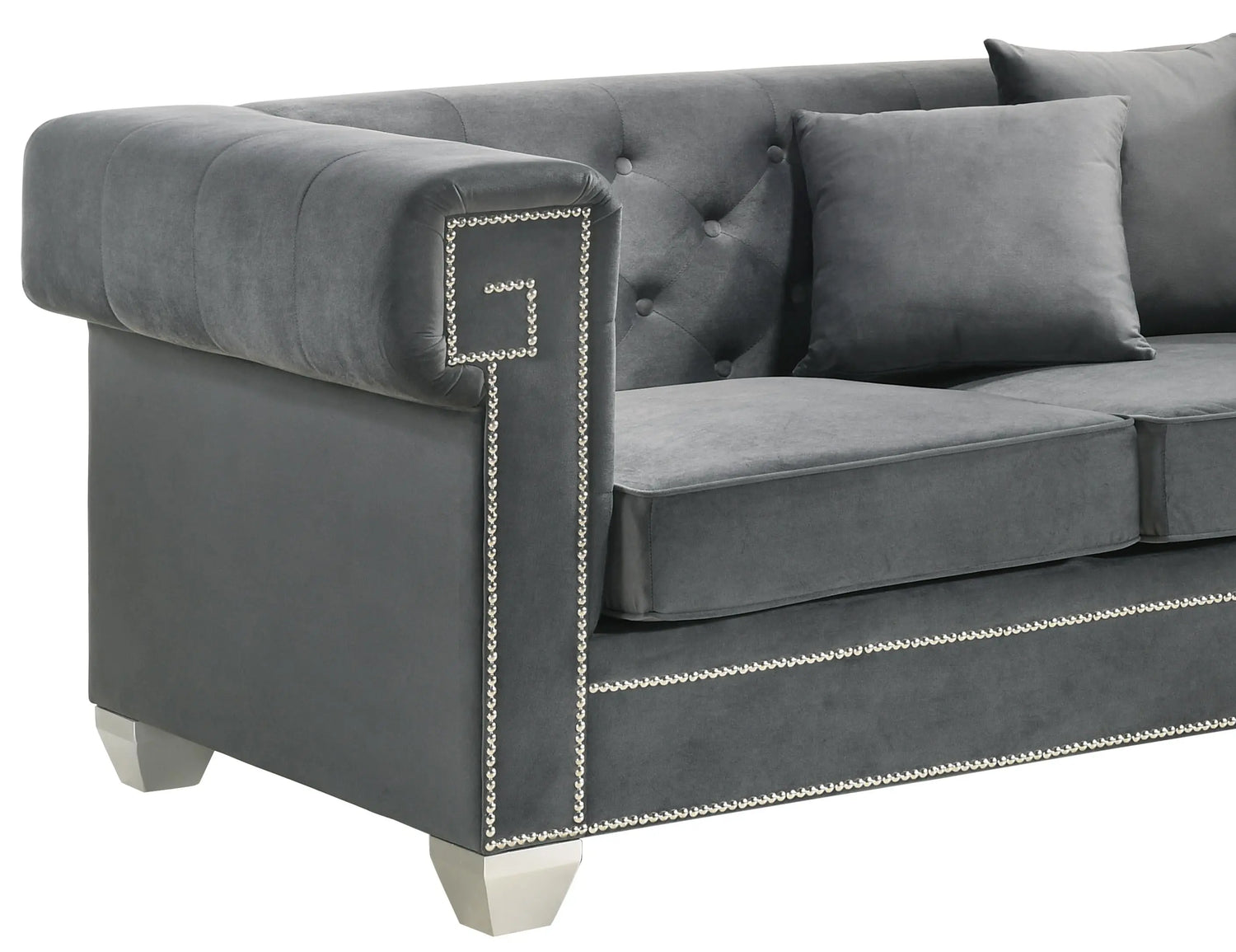 Clover Modern Style Gray Loveseat with Steel Legs - Home Elegance USA