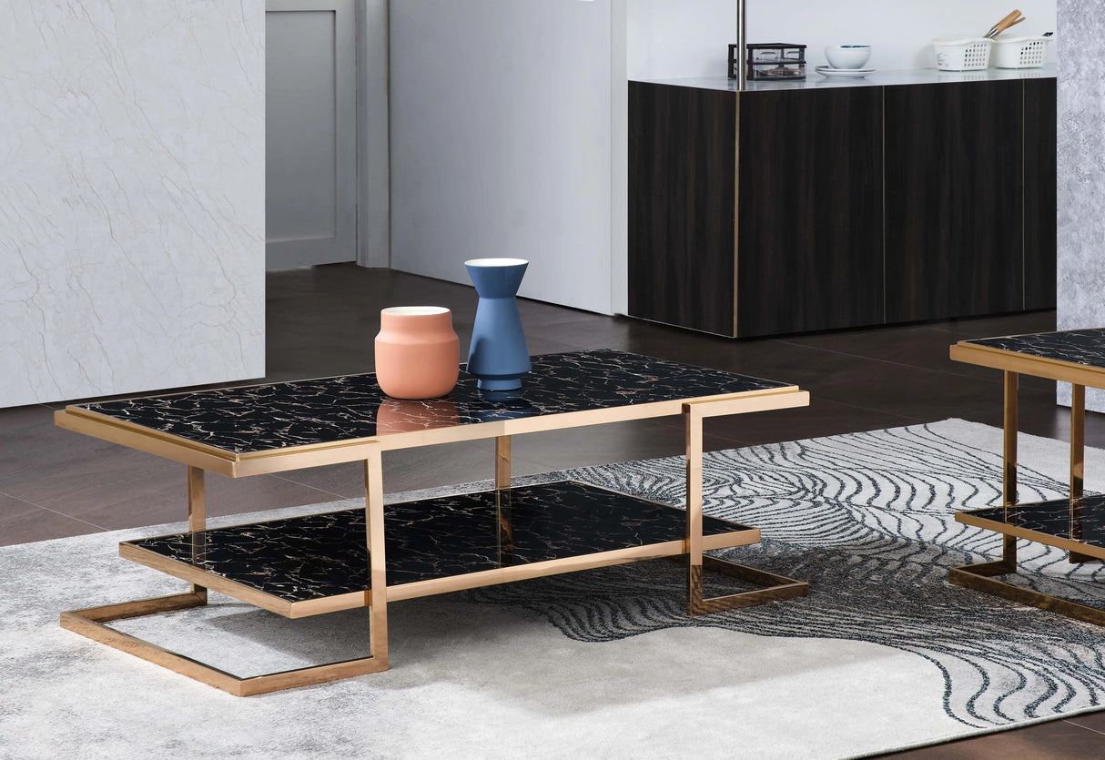 Tahira Modern Style Marble Coffee Table with Metal Base - Home Elegance USA