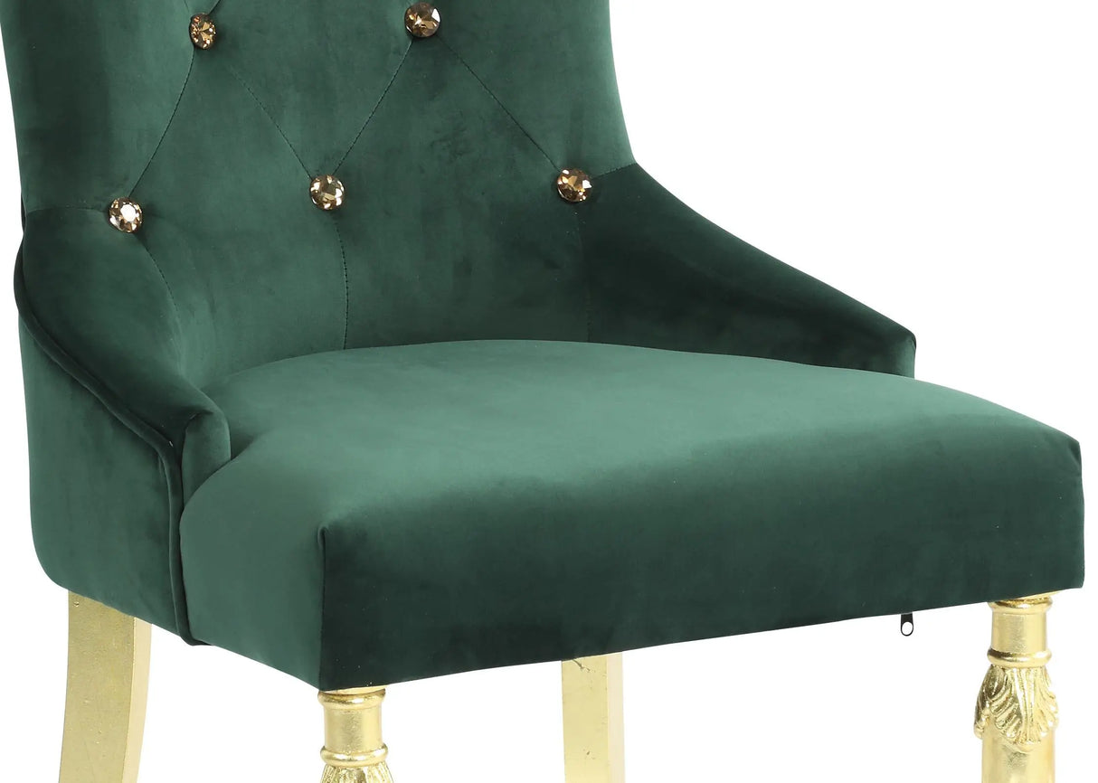 Queen Gold Modern Style Dining Chair in Green Velvet Fabric - Home Elegance USA