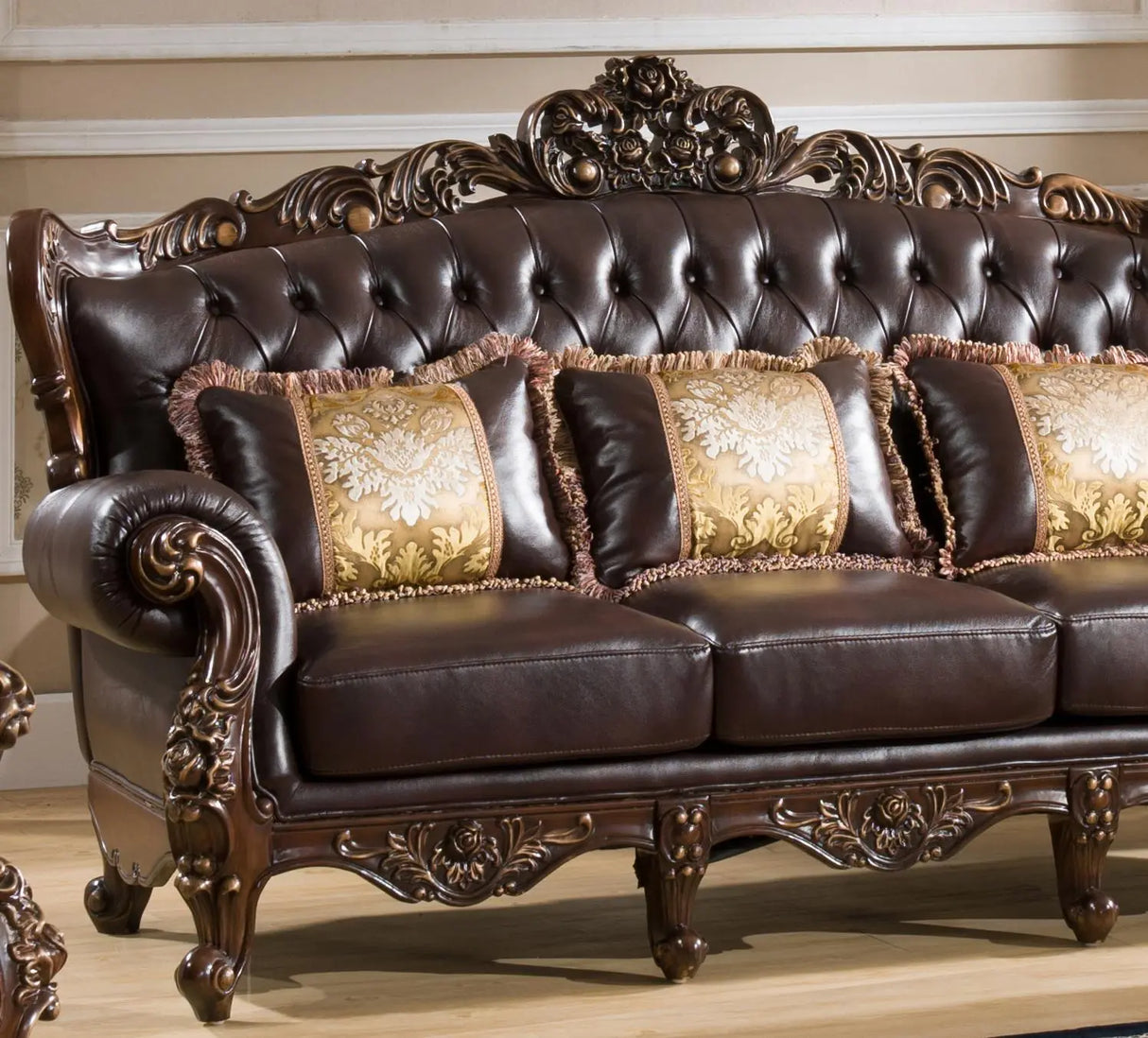 Vanessa Traditional Style Sofa in Walnut finish Wood - Home Elegance USA