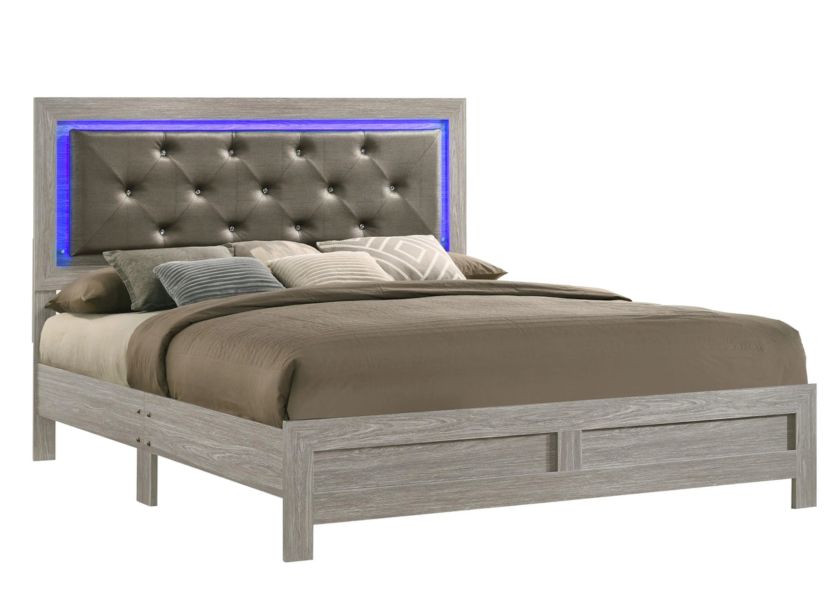 Yasmine White Modern Style King Bed in Gray finish Wood - Home Elegance USA