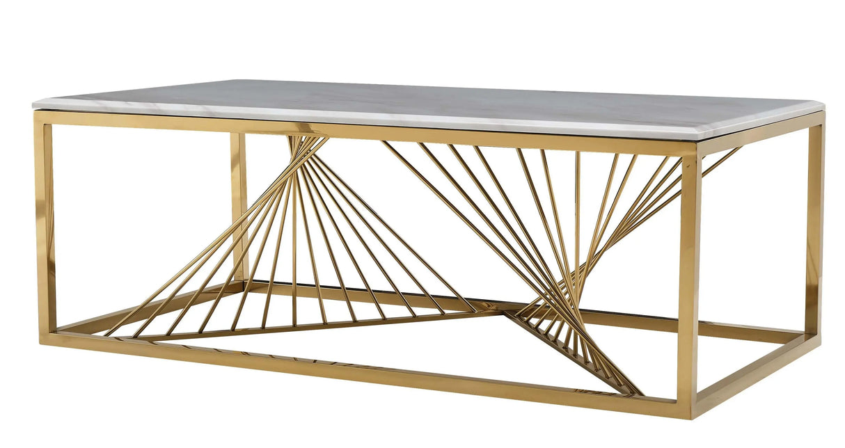 Samira Modern Style Marble Coffee Table with Metal Base - Home Elegance USA