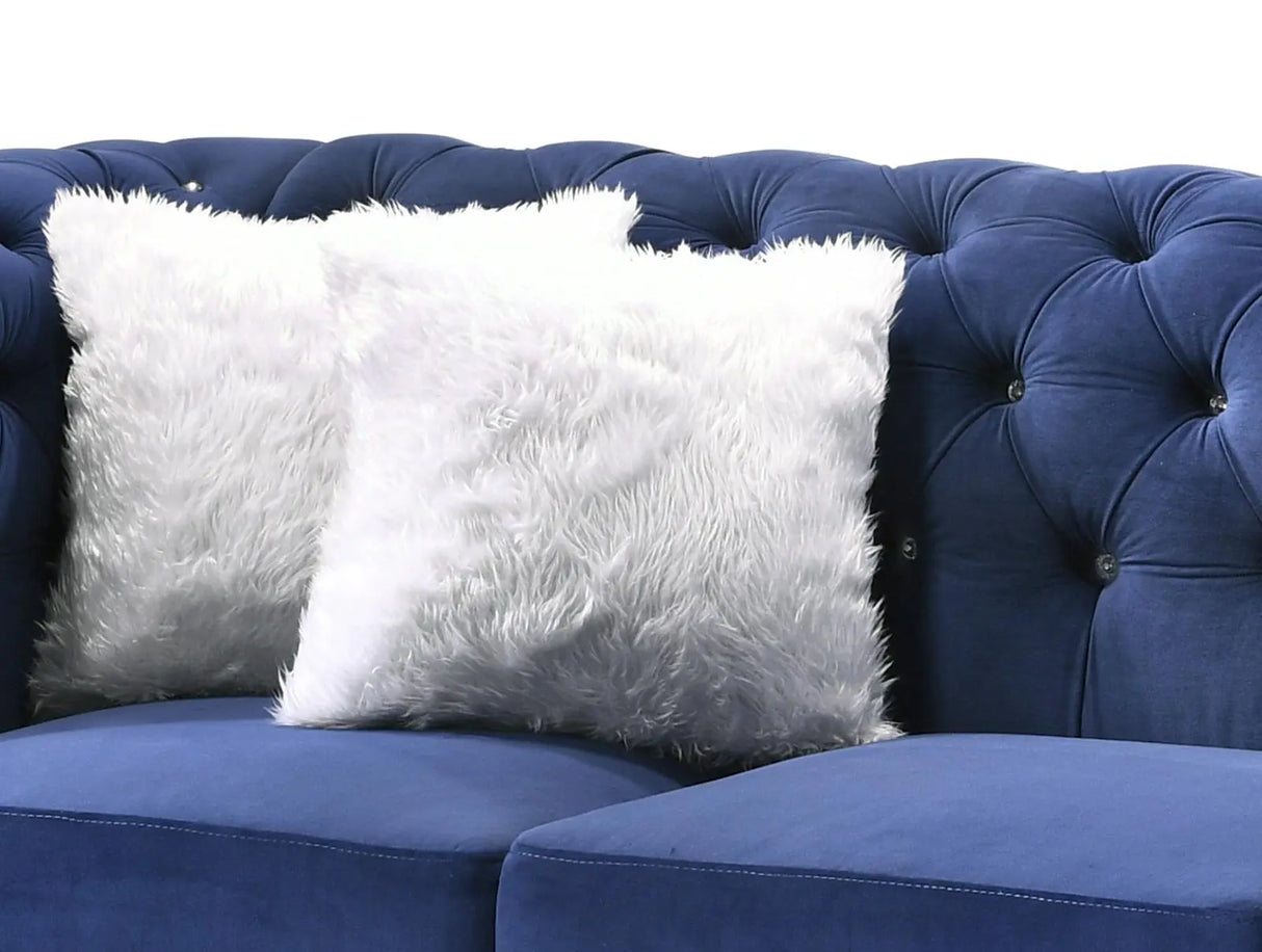 Maya Transitional Style Navy Loveseat with Espresso Legs - Home Elegance USA