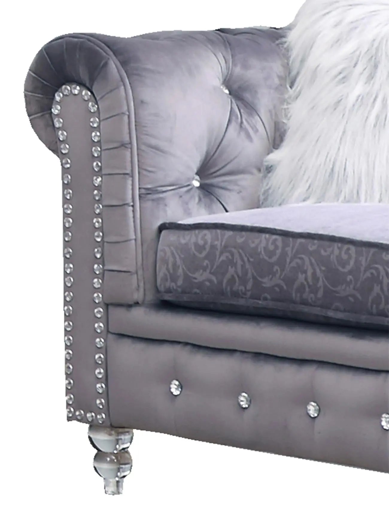 Sahara Modern Style Gray Loveseat with Acrylic legs - Home Elegance USA