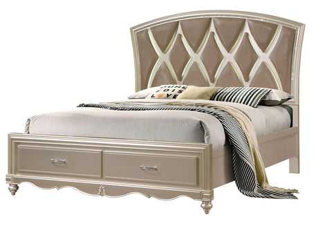 Faisal Transitional Style Queen Bed in Champagne finish Wood - Home Elegance USA