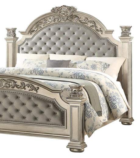 Platinum Traditional Style Queen Bed In Gold Finish Wood | Cosmos